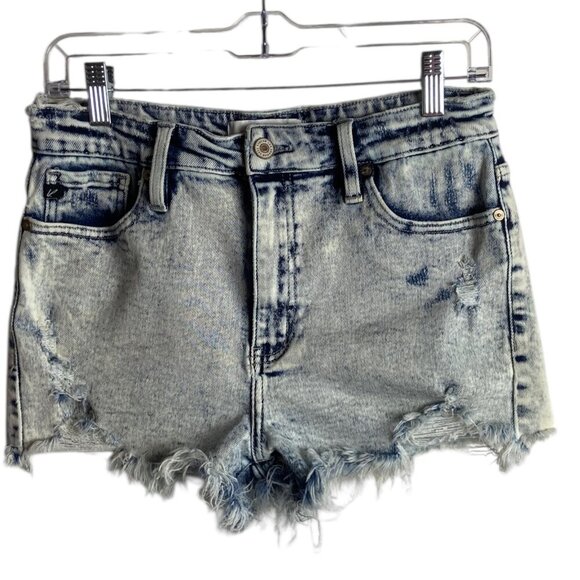 Kancan Jean Shorts Size Large High Rise Light Acid Wash Frayed Festival Grunge - Picture 1 of 6